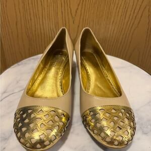 Laura Ashley Beige and Gold Flats NWOT
